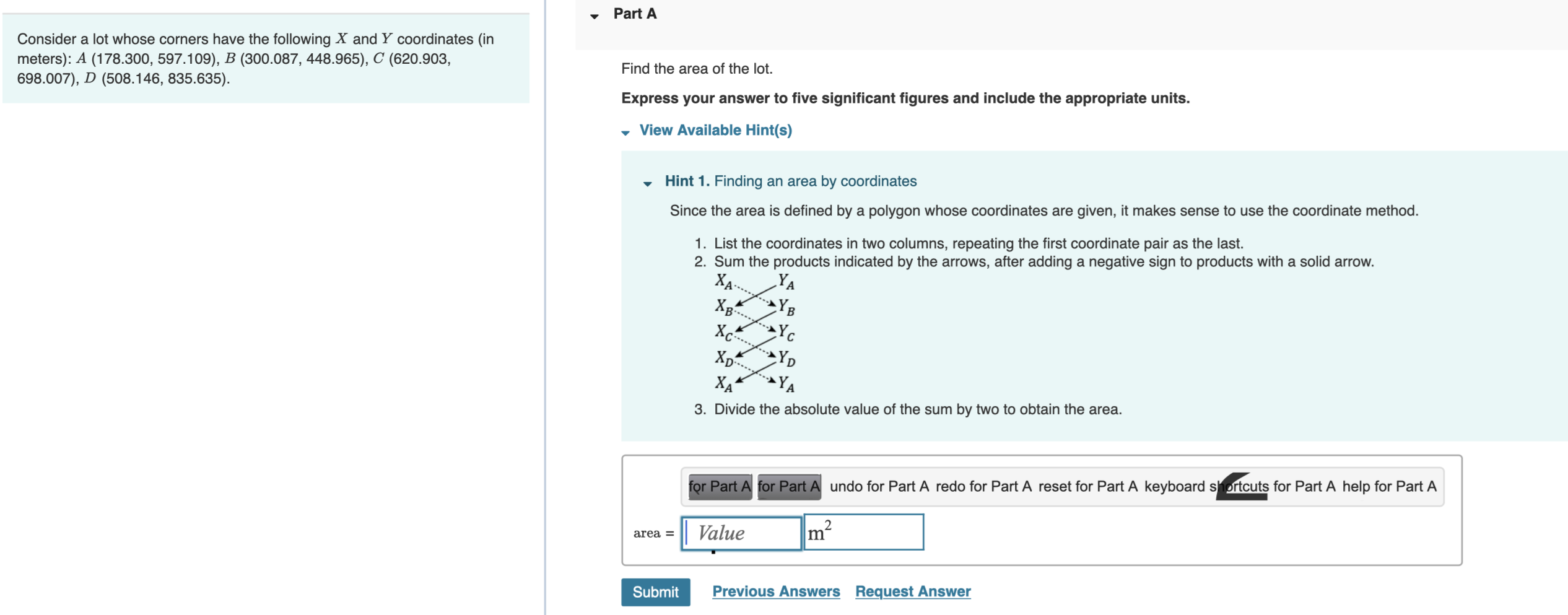 Find the area of the lot abovo. Express your