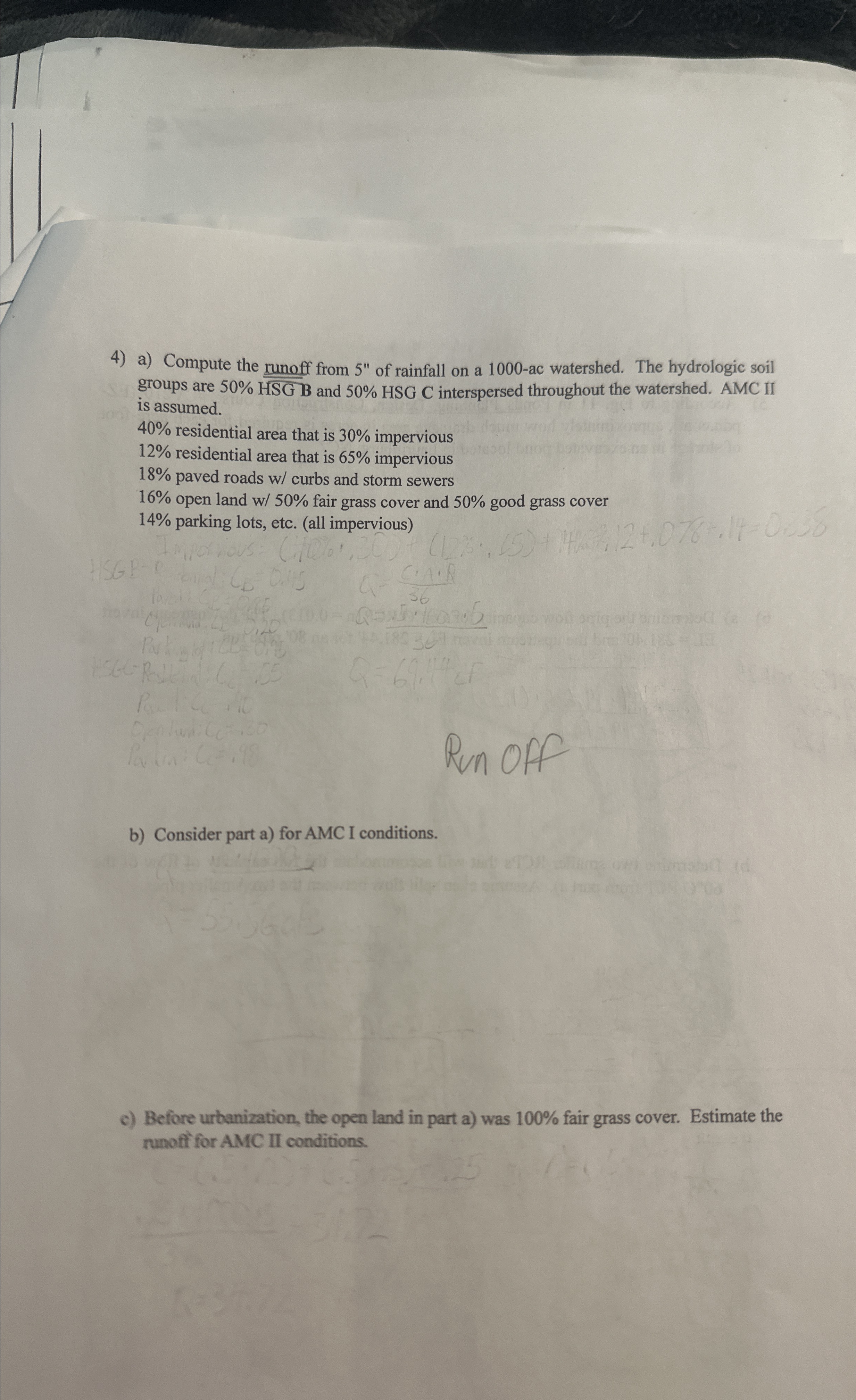 a ) Compute the runoff from 5 ' ' of rainfall on