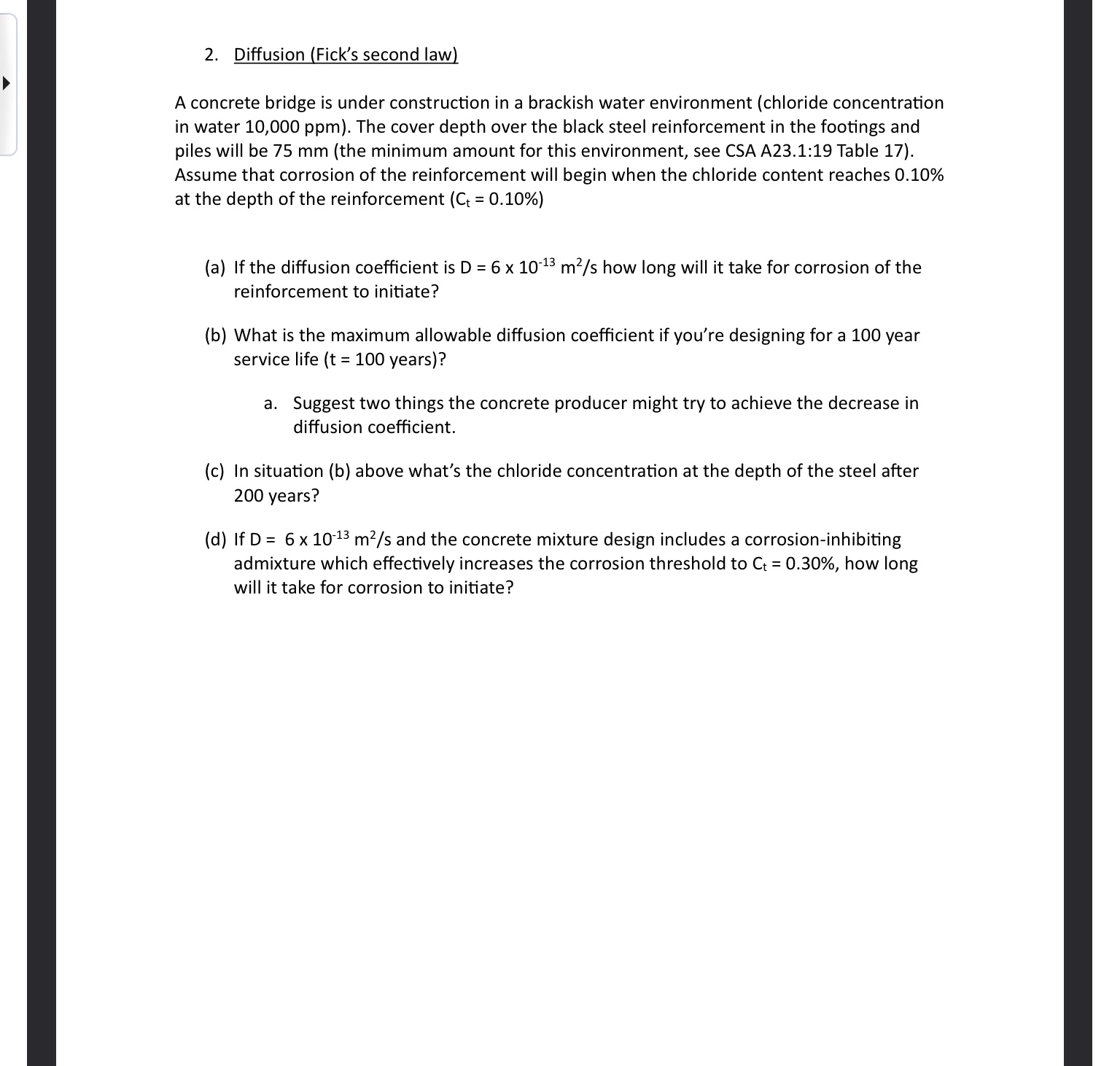 Diffusion ( Fick ' s second law ) A concrete