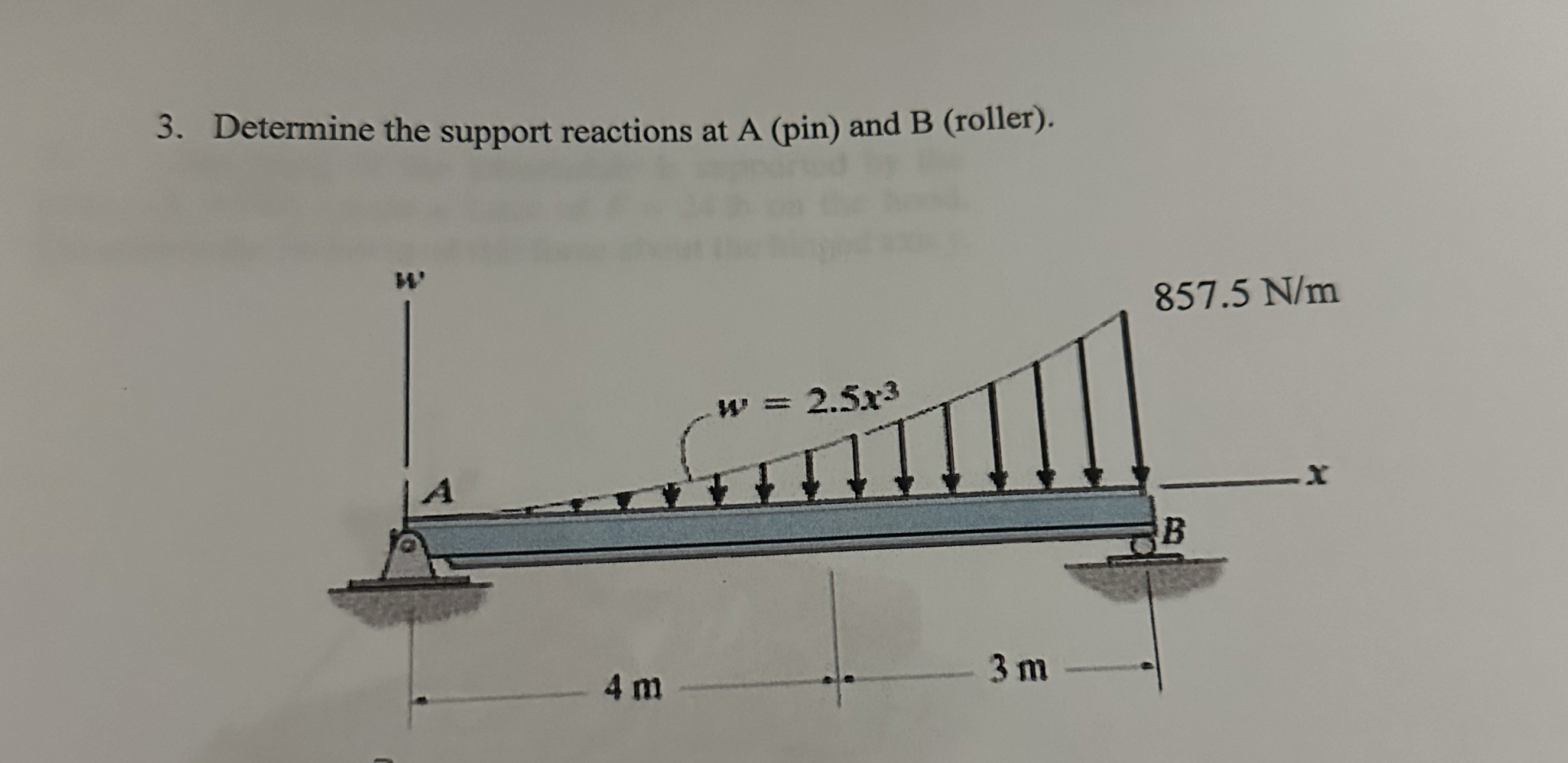 Determine the support reactions at A ( pin ) and