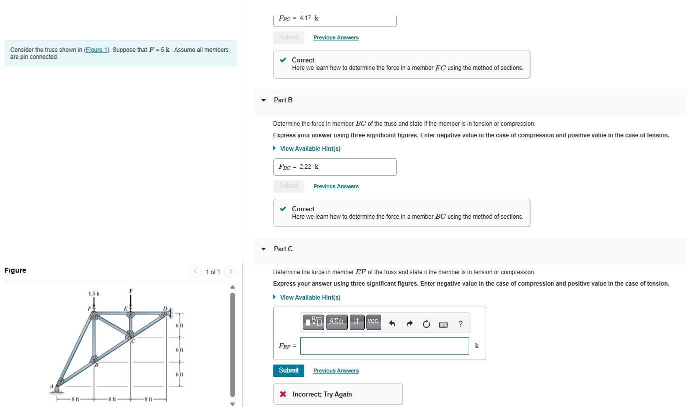 F F C = 4 . 1 7 k Previous Answers Consider the