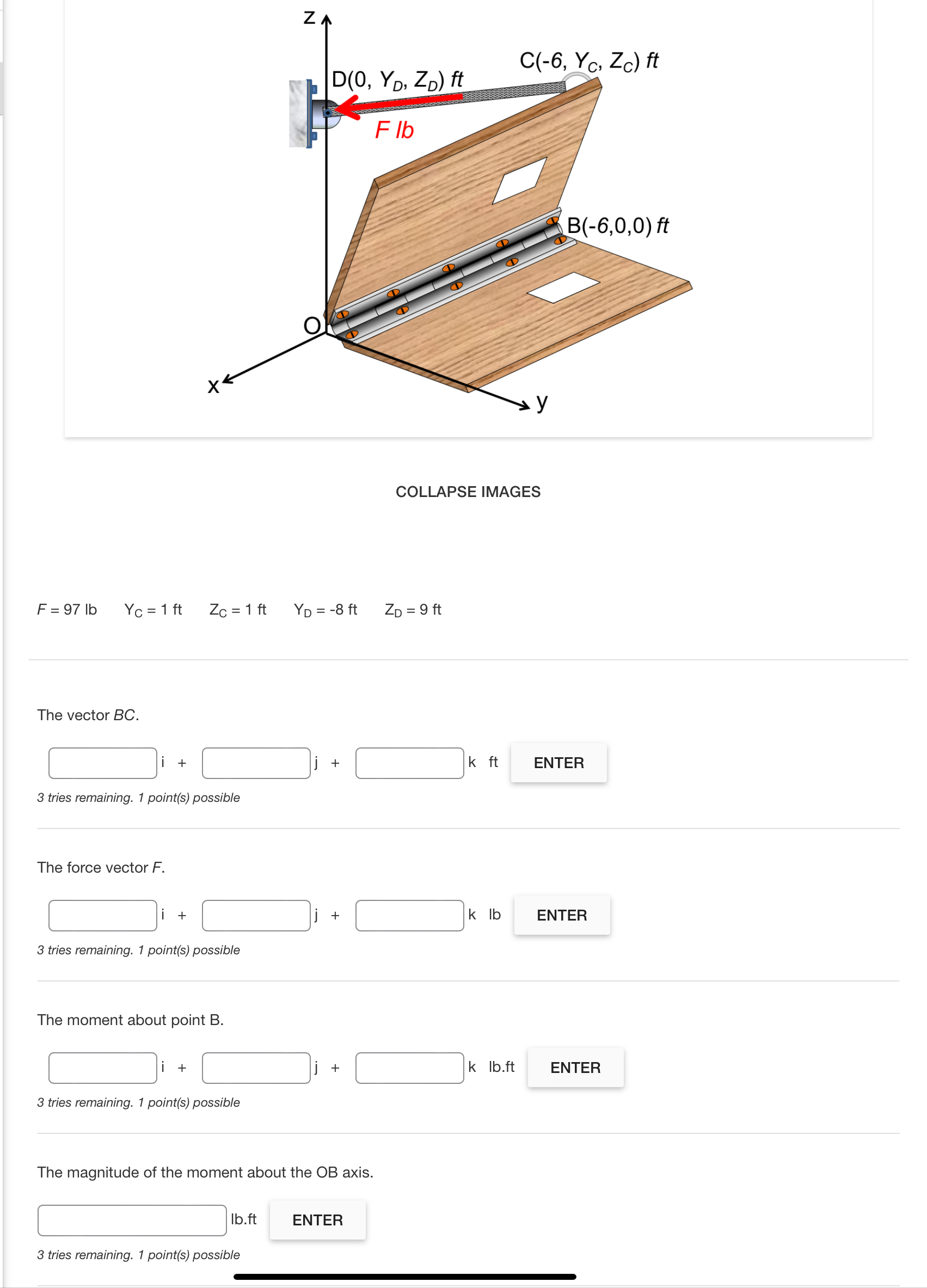 COLLAPSE IMAGES F = 9 7 l b , Y C = 1 f t , Z C =