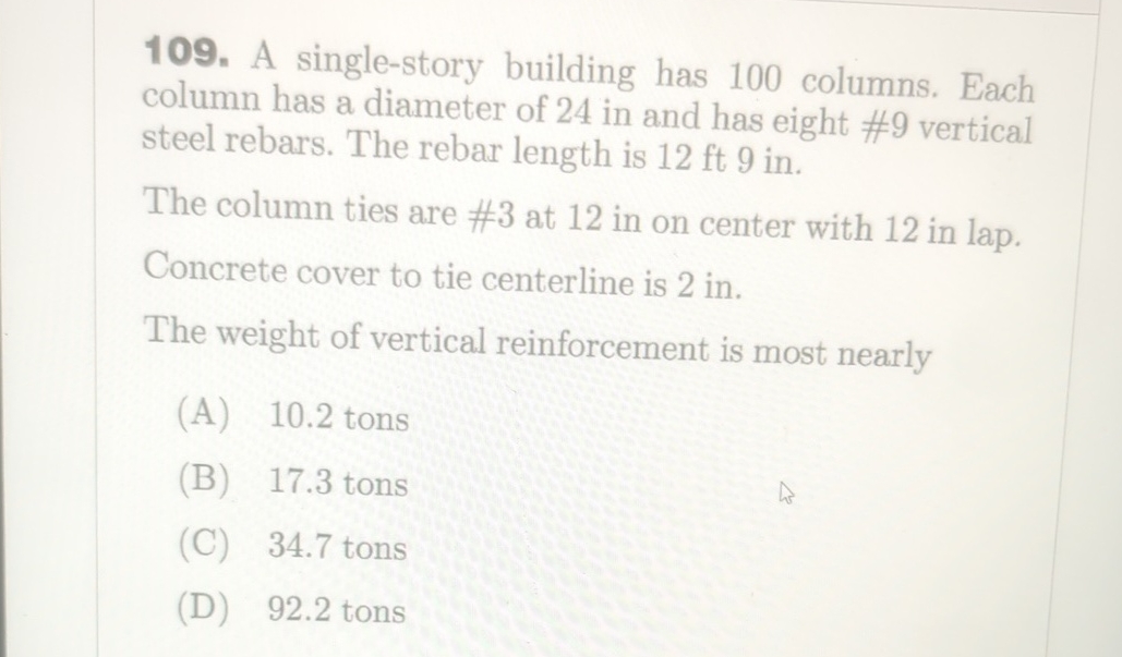 A single - story building has 1 0 0 columns. Each