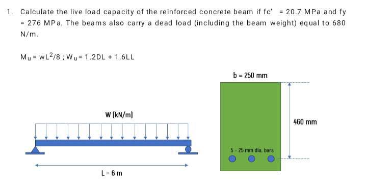 Calculate the live load capacity of the