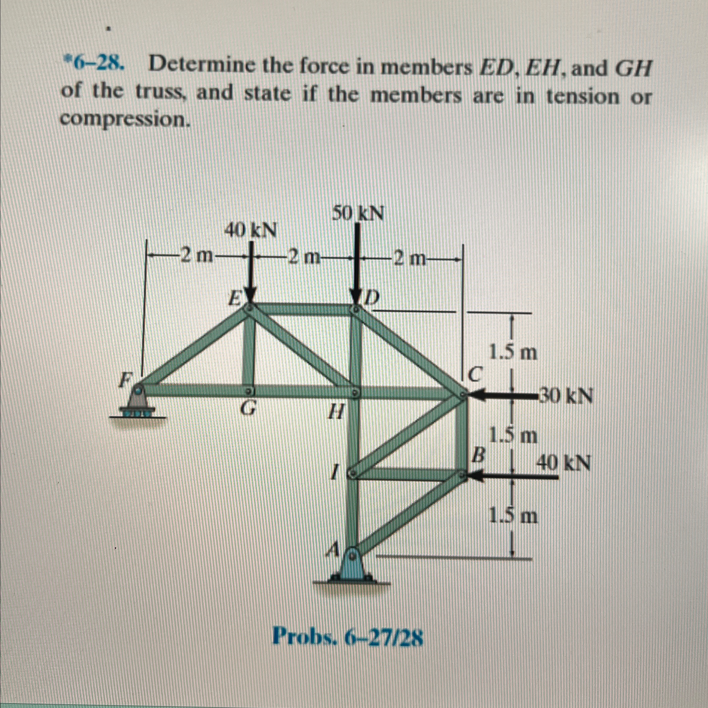 " 6 - 2 8 . Determine the force in members E D ,