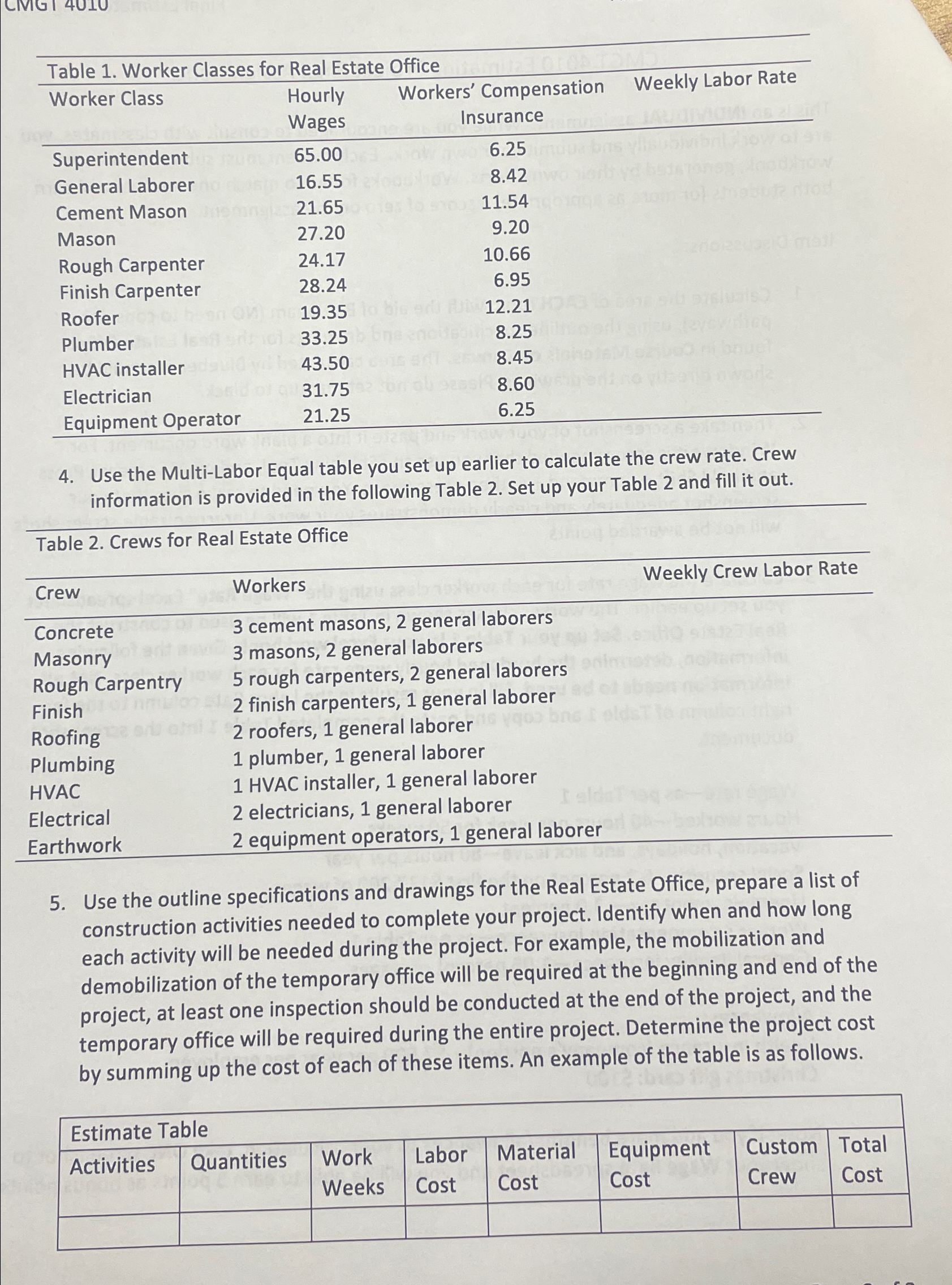 \ table [ [ Table 1 . Worker Classes for Real