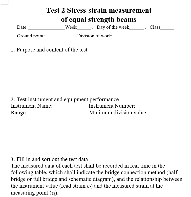 Test 2 Stress - strain measurement of equal