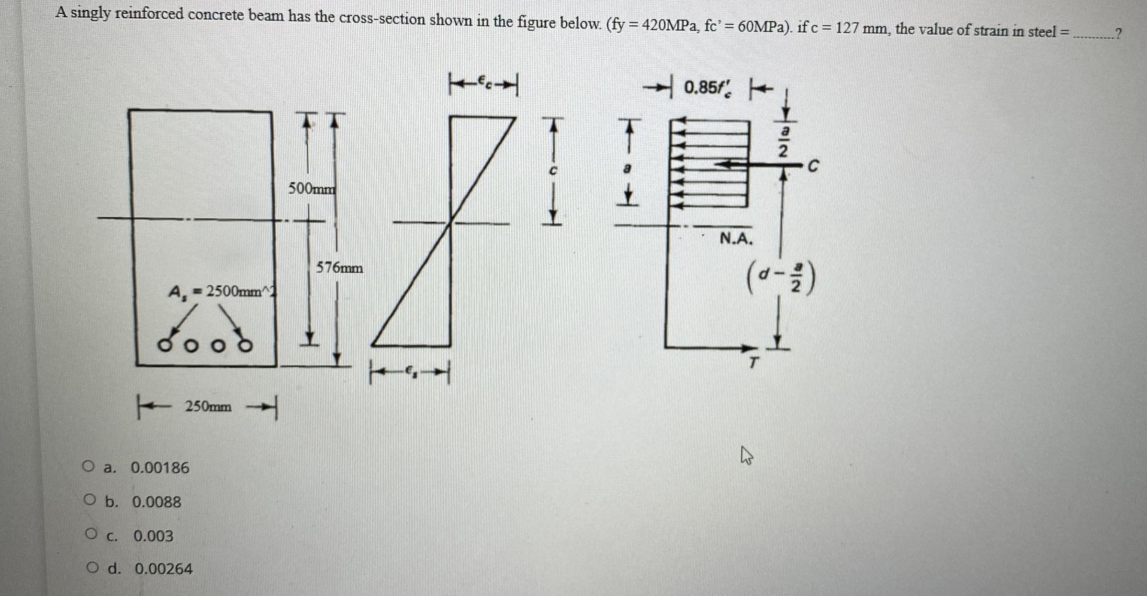 A singly reinforced concrete beam has the cross -