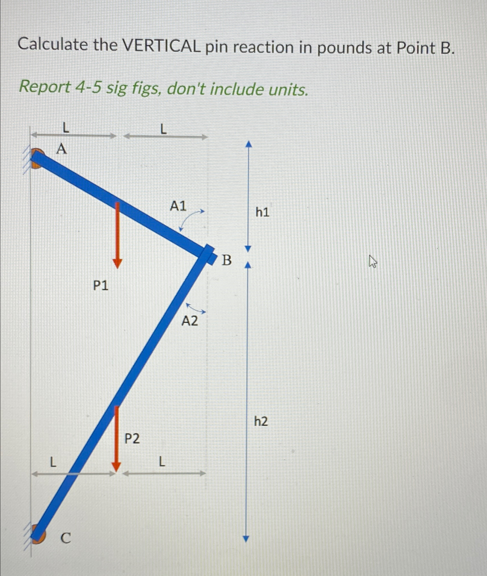 Calculate the VERTICAL pin reaction in pounds at