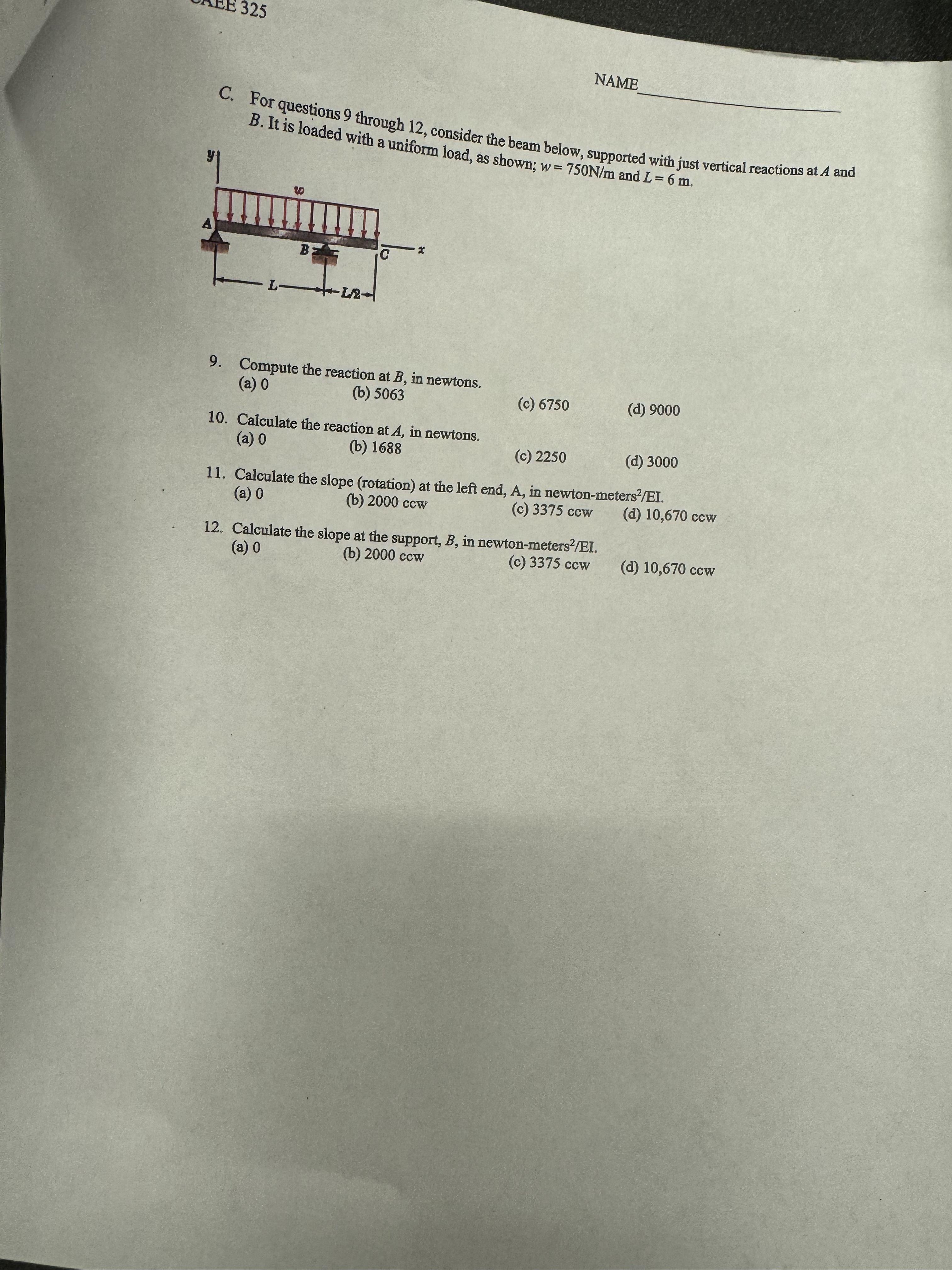 NAME C . For questions 9 through 1 2 , consider