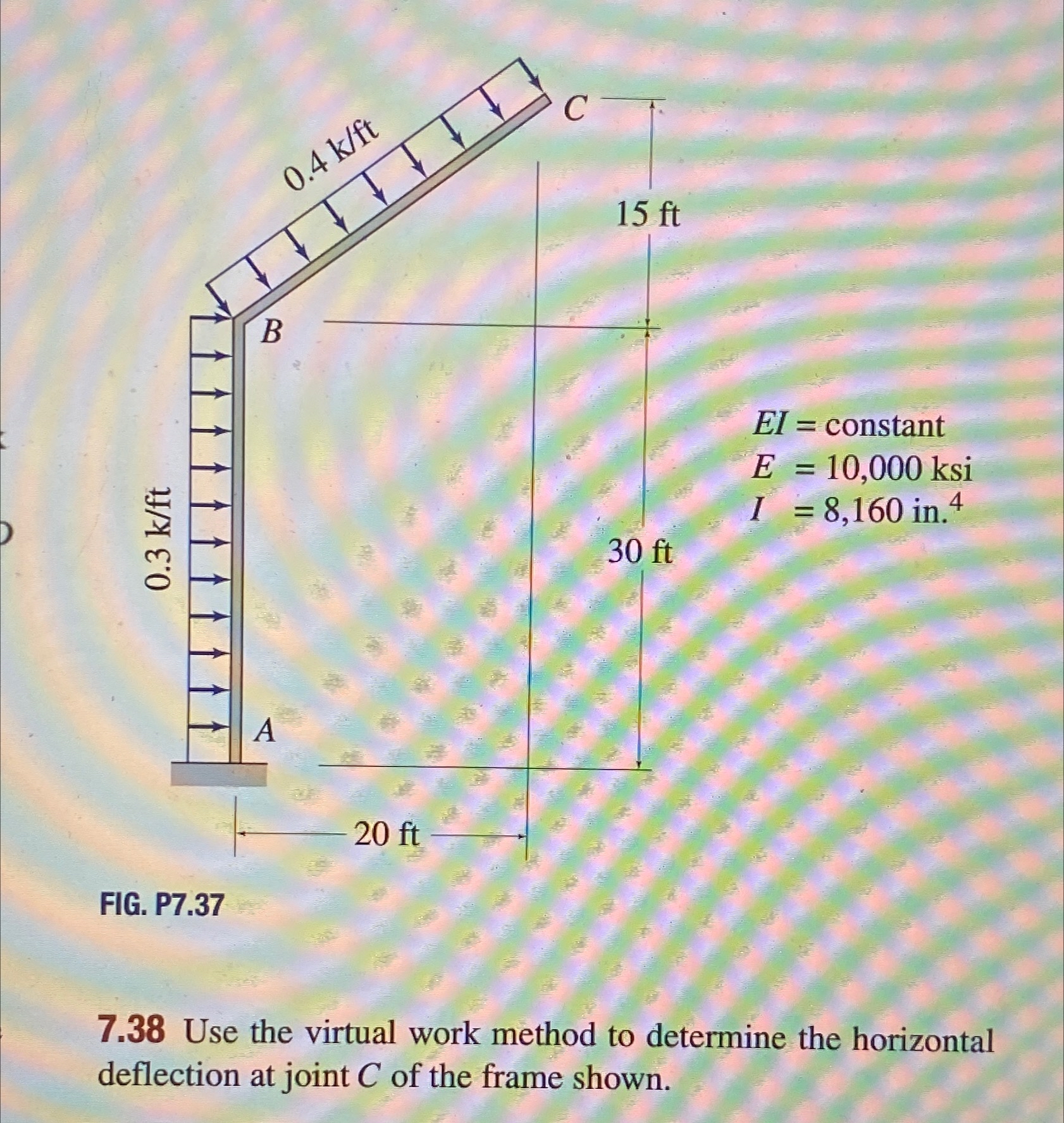E I = constant E = 1 0 , 0 0 0 ksi I = 8 , 1 6 0