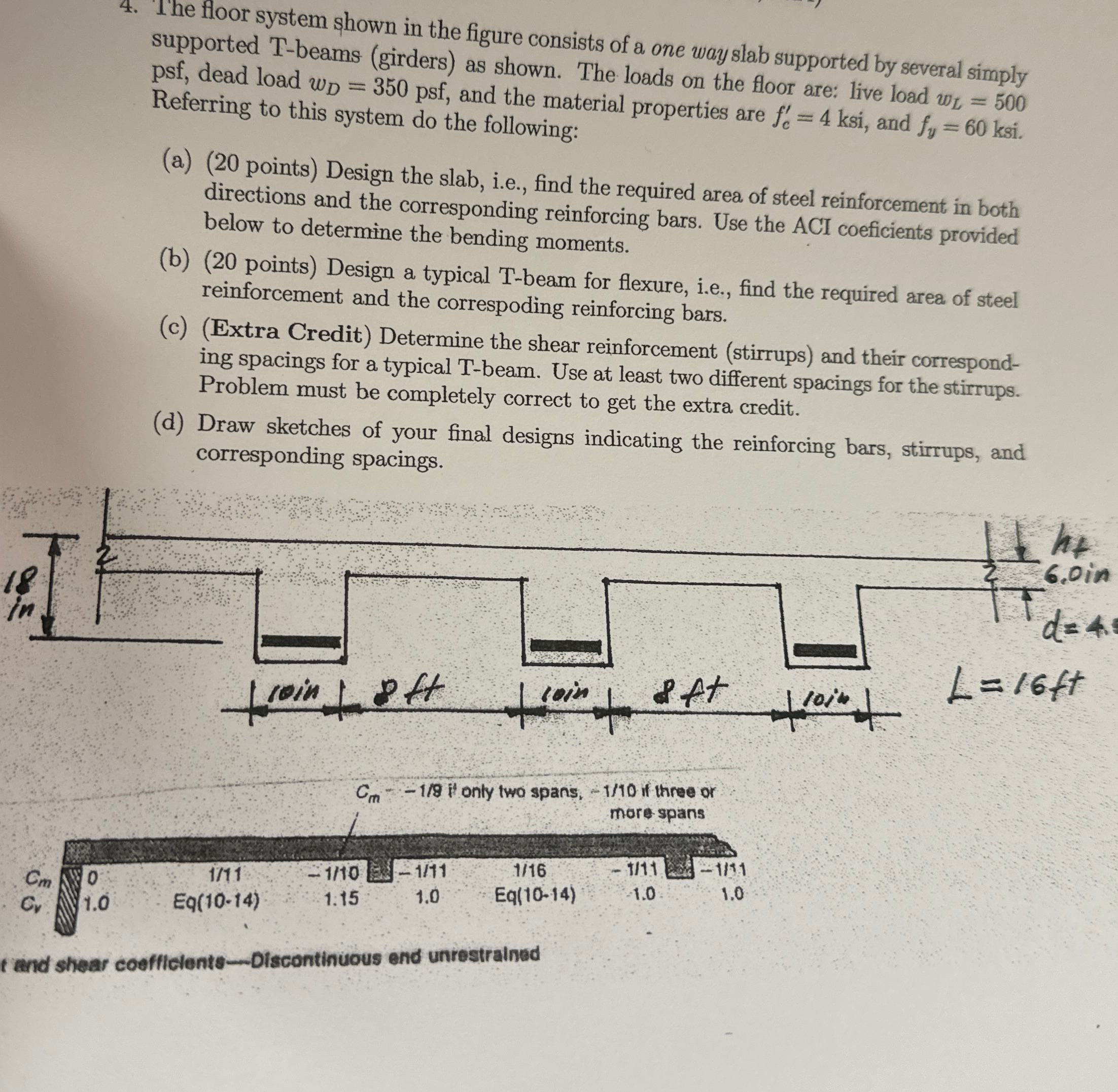 The floor system shown in the figure consists of