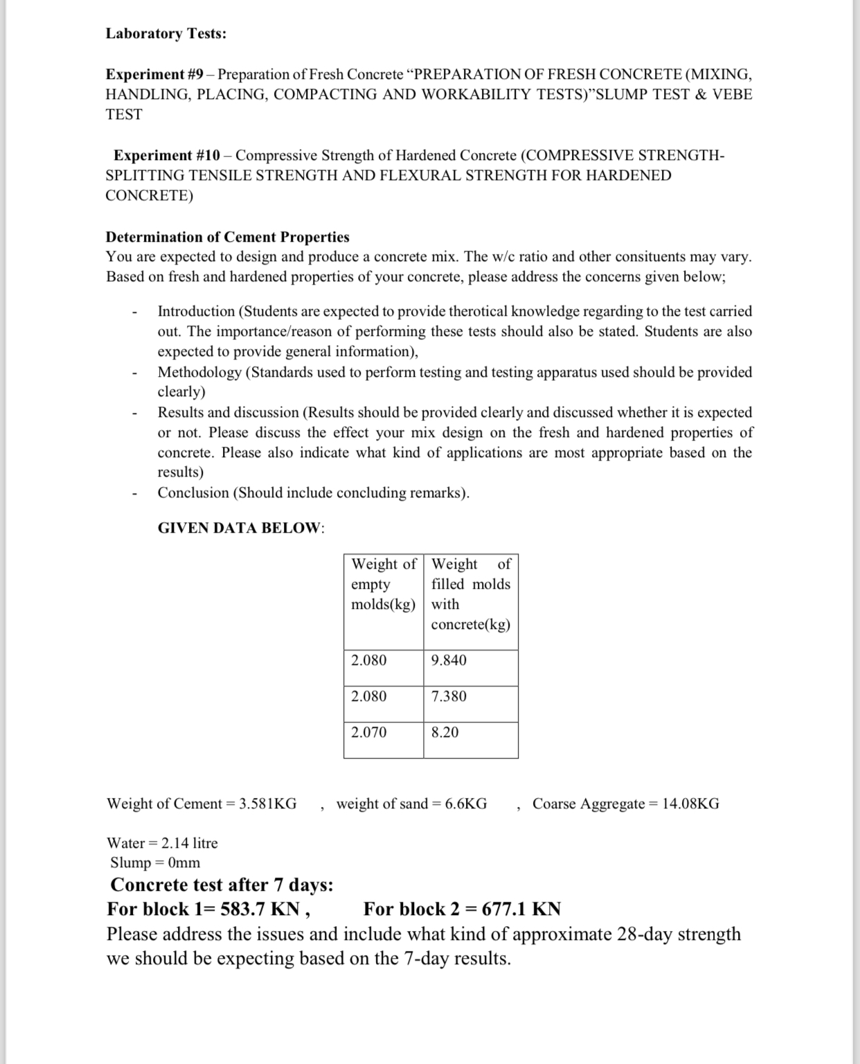materials of construction lab report. Details are