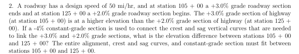 A roadway has a design speed of 5 0 m i h r , and