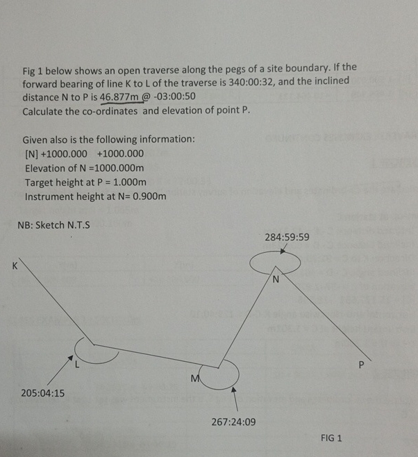 Fig 1 below shows an open traverse along the pegs
