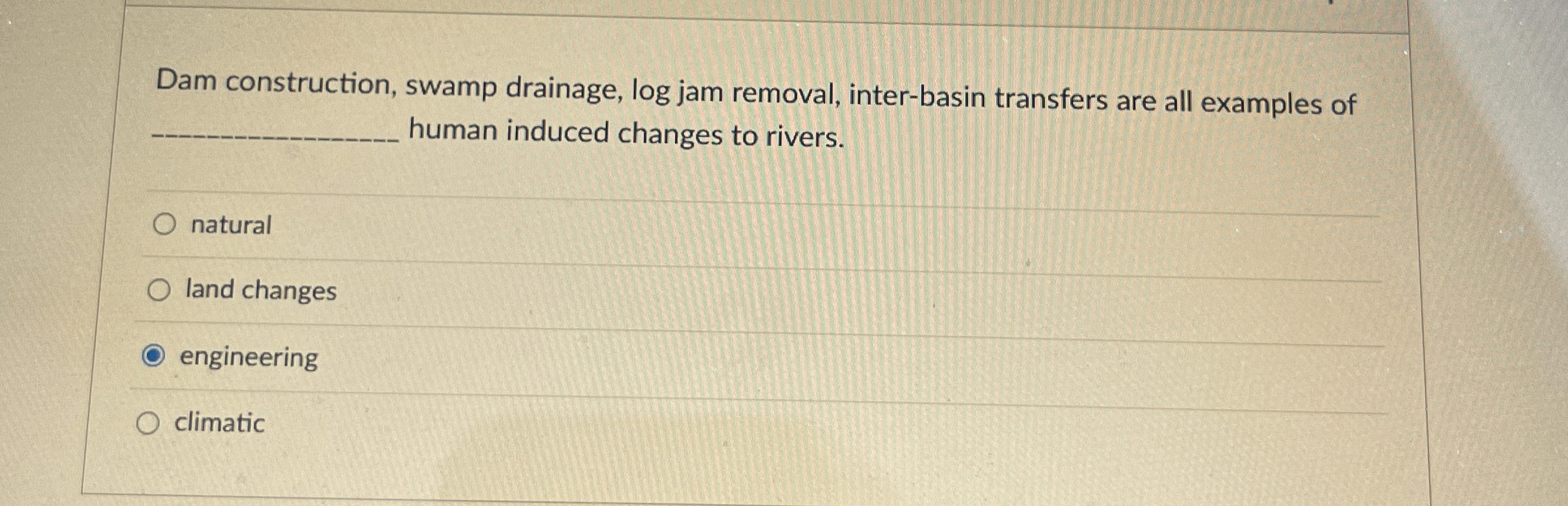 Dam construction, swamp drainage, log jam