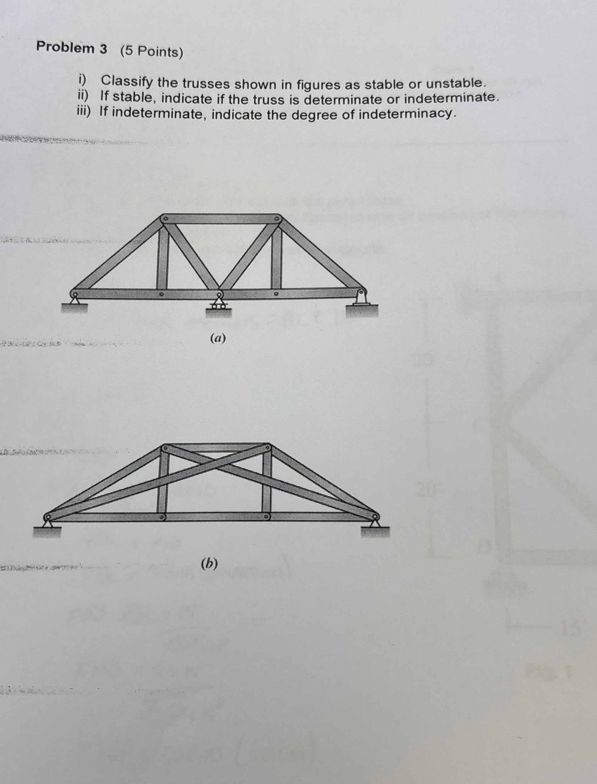 Problem 3 ( 5 Points ) i ) Classify the trusses