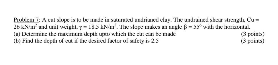 Problem 7 : A cut slope is to be made in