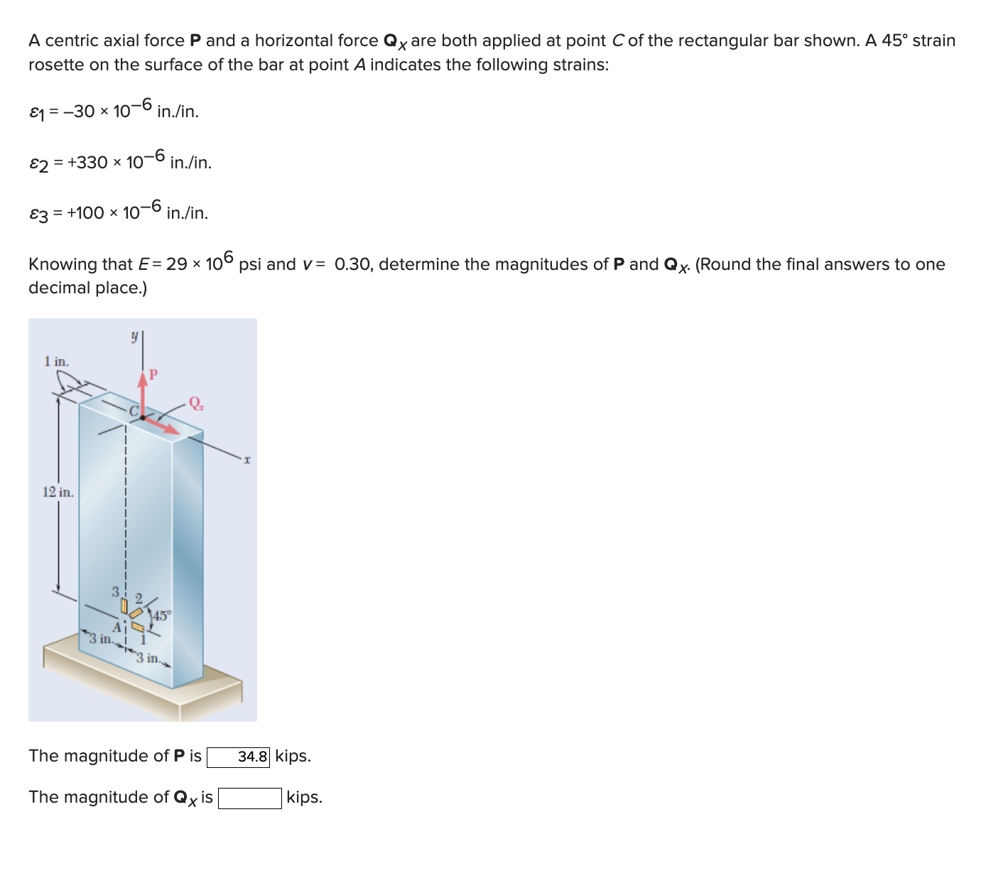 A centric axial force P and a horizontal force Q