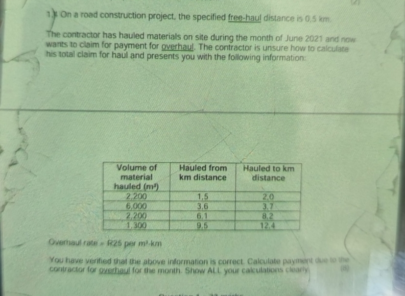 On a road construction project, the specified
