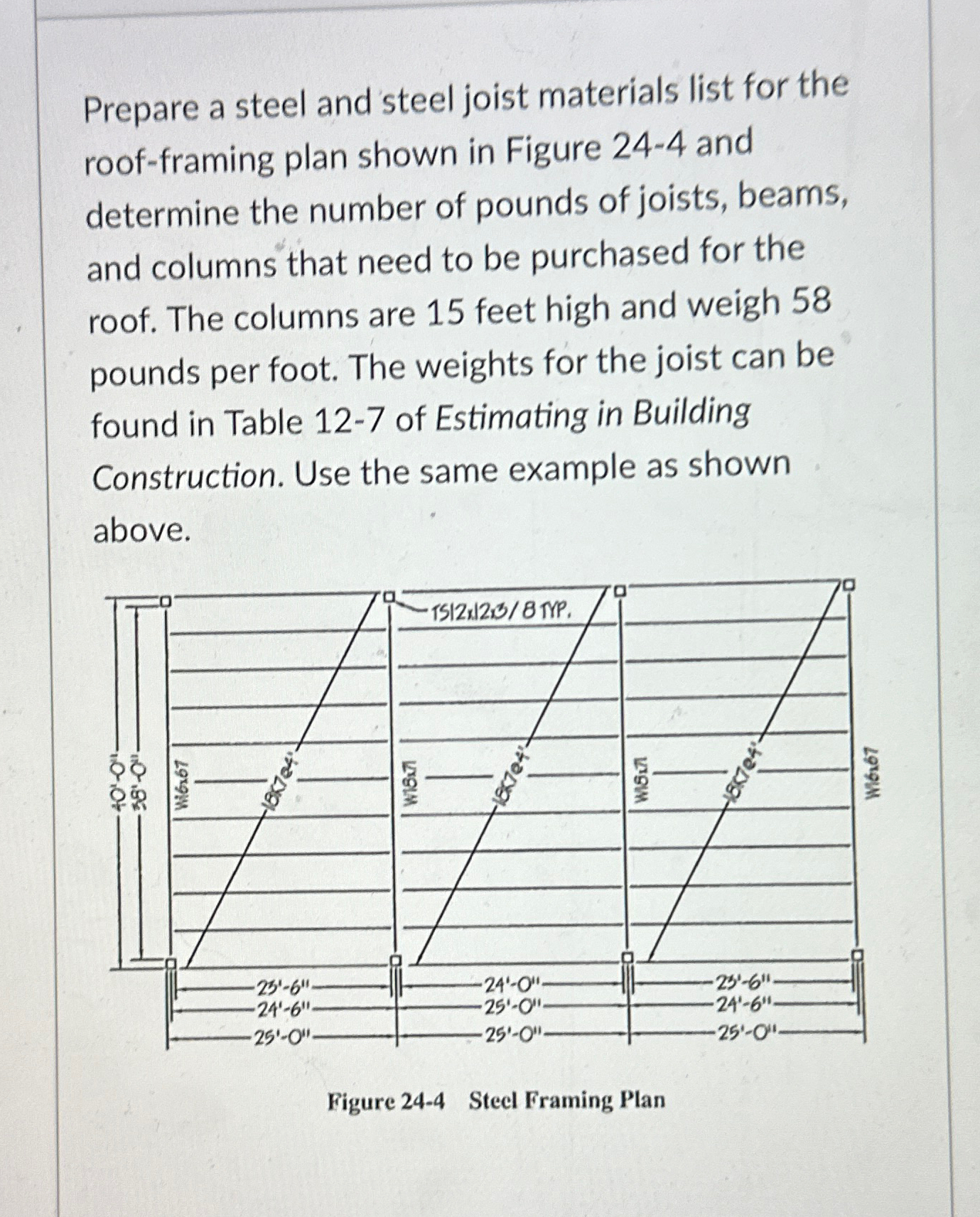 Prepare a steel and steel joist materials list