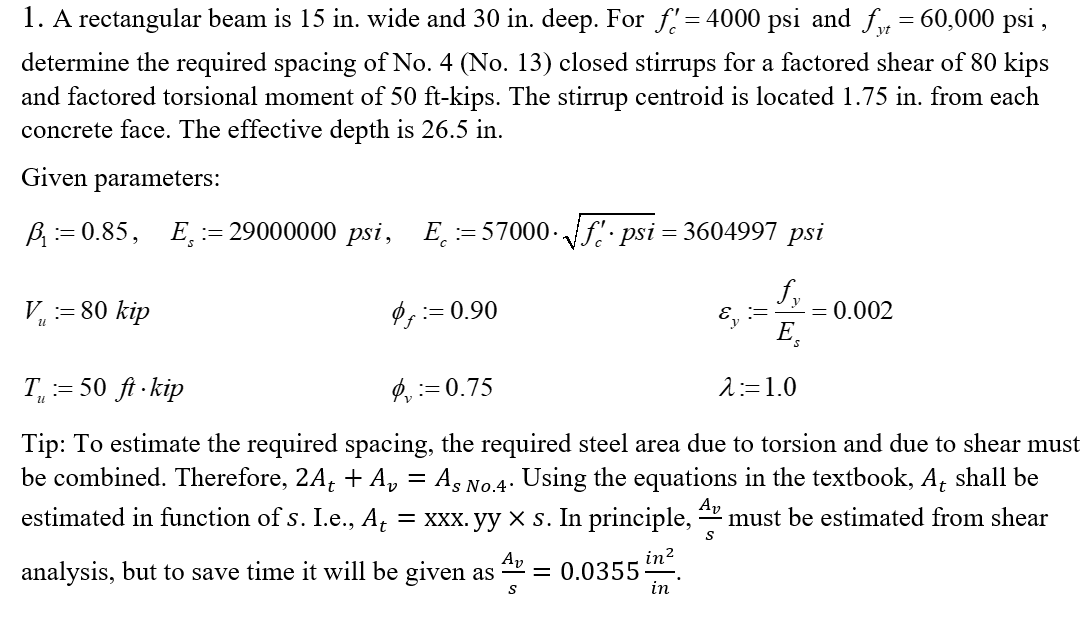 A rectangular beam is 1 5 in . wide and 3 0 in .