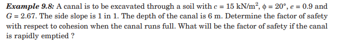 Example 9 . 8 : A canal is to be excavated