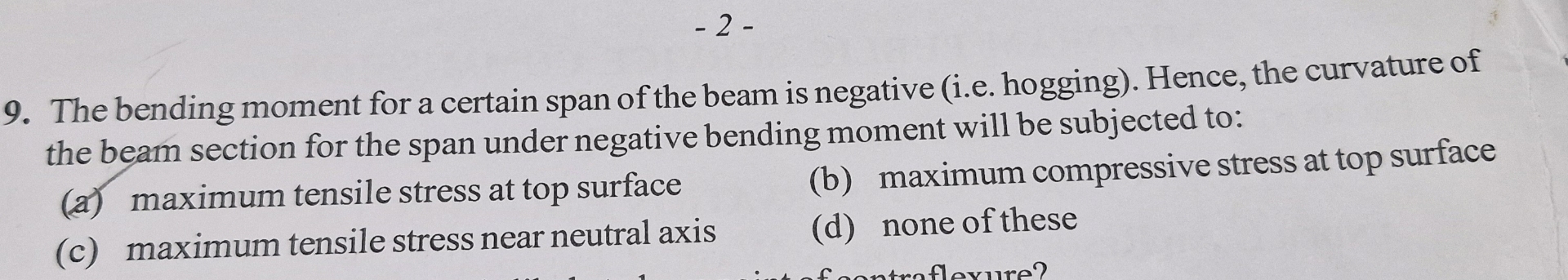 - 2 - 9 . The bending moment for a certain span