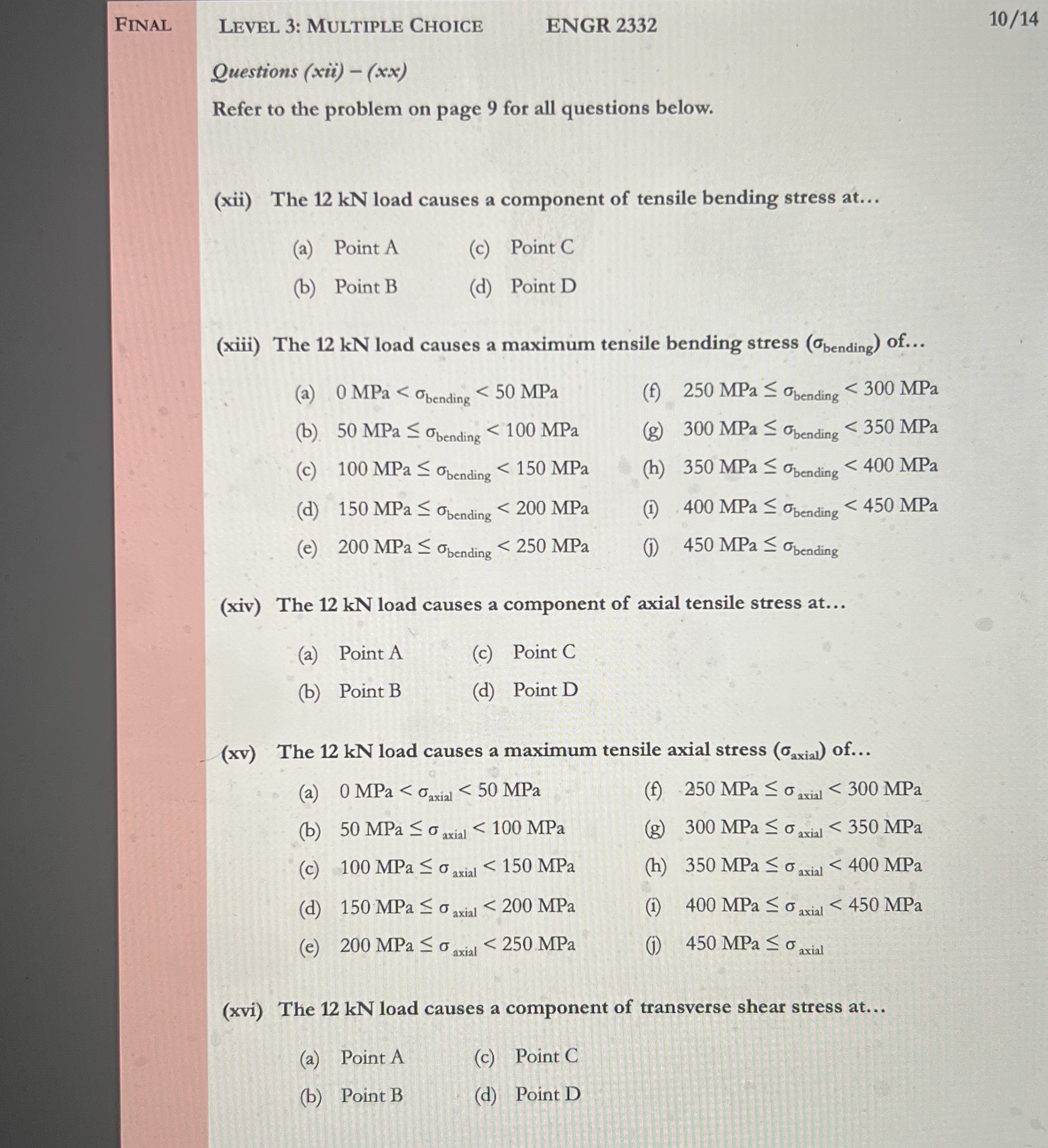 Final LeVel 3 : MUltiple Choice ENGR 2 3 3 2 1 0