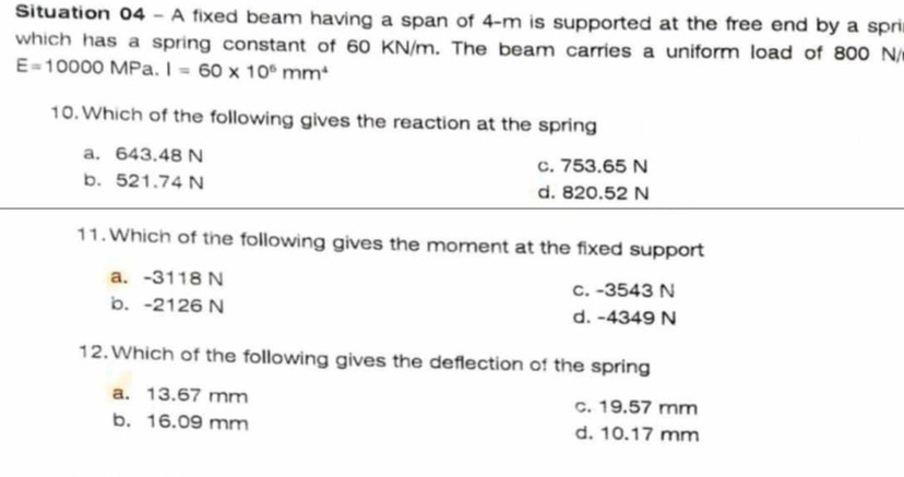 Situation 0 4 - A fixed beam having a span of 4 -