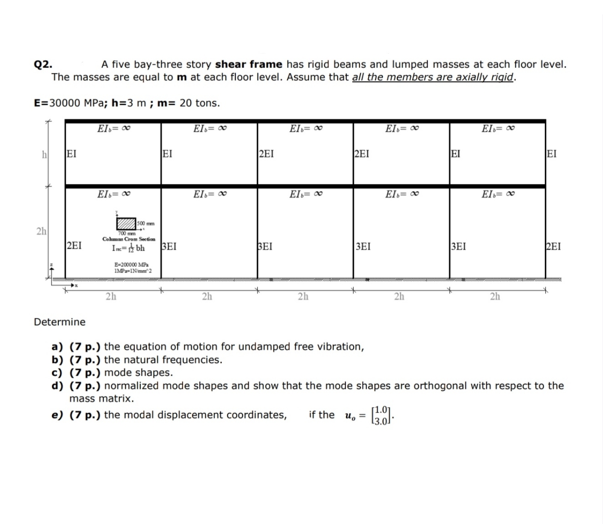 Q 2 . A five bay - three story shear frame has