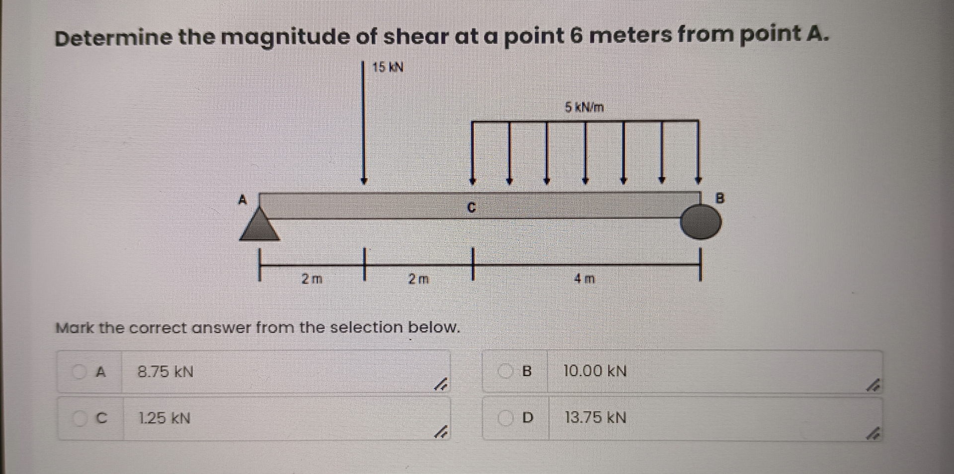 Determine the magnitude of shear at a point 6