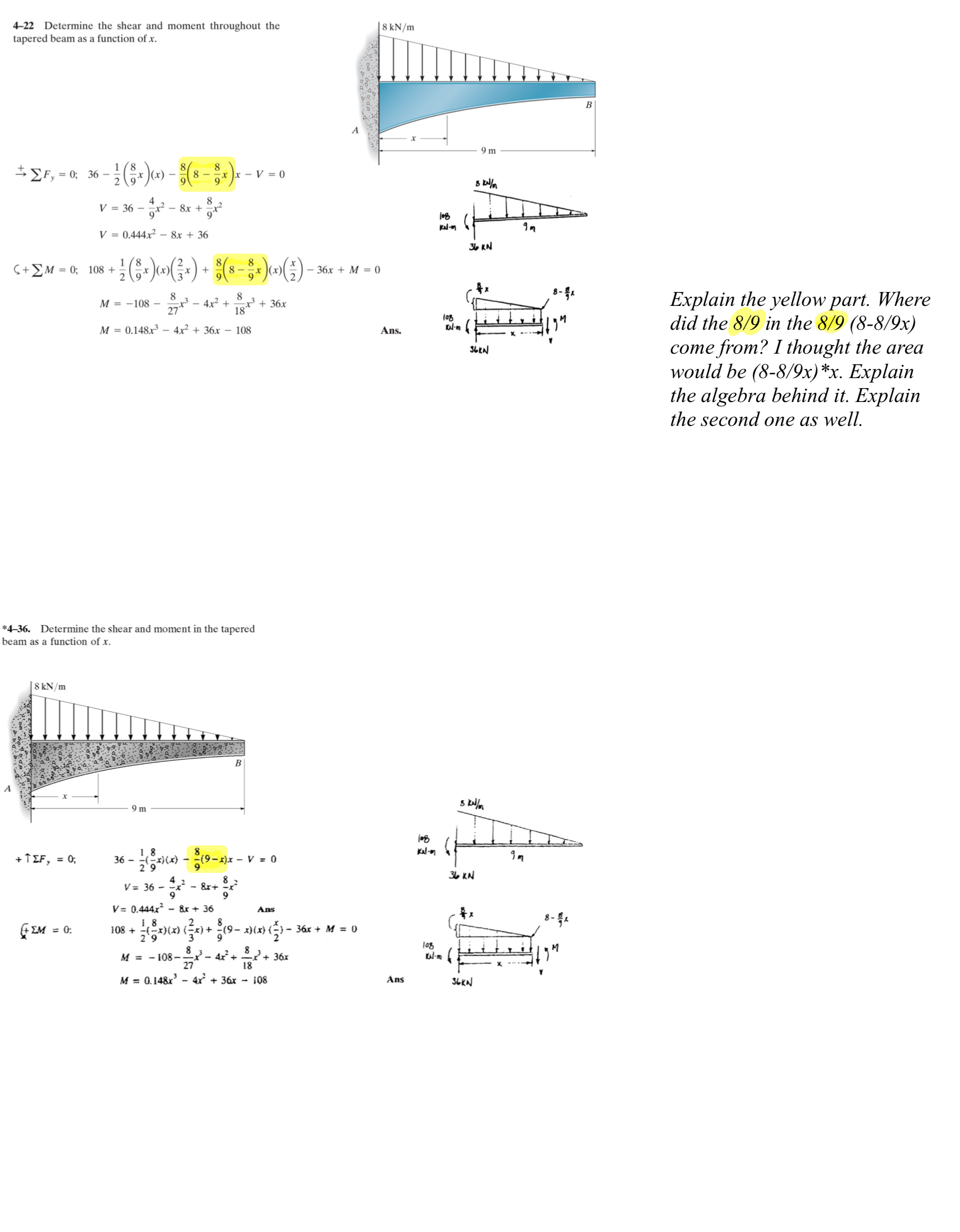 4 - 2 2 Determine the shear and moment throughout