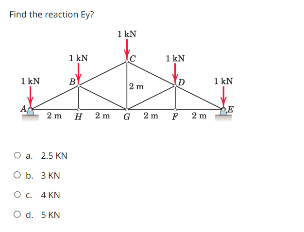 Find the reaction Ey ? a . , 2 . 5 K N b . 3 K N