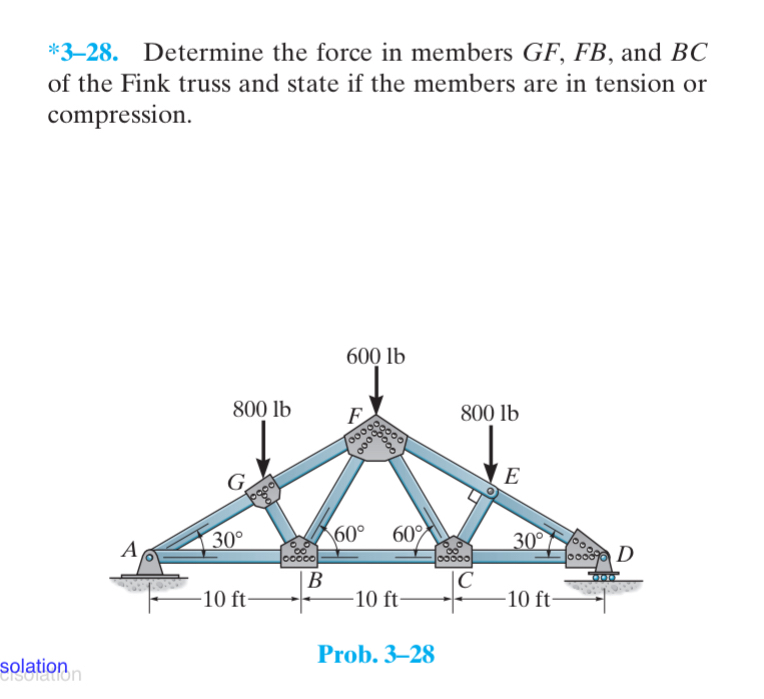 * 3 - 2 8 . Determine the force in members G F ,