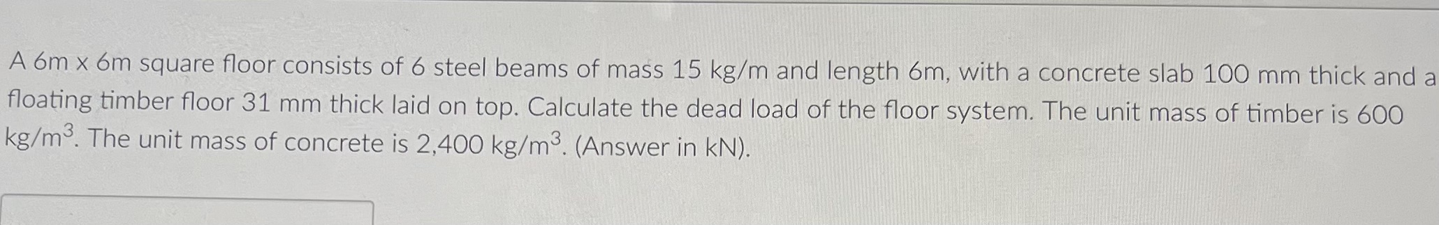 A 6 m 6 m square floor consists of 6 steel beams