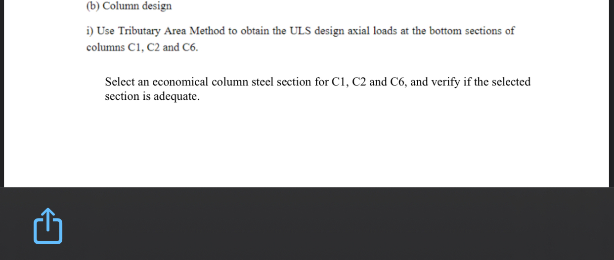 ( b ) Column design i ) Use Tributary Area Method