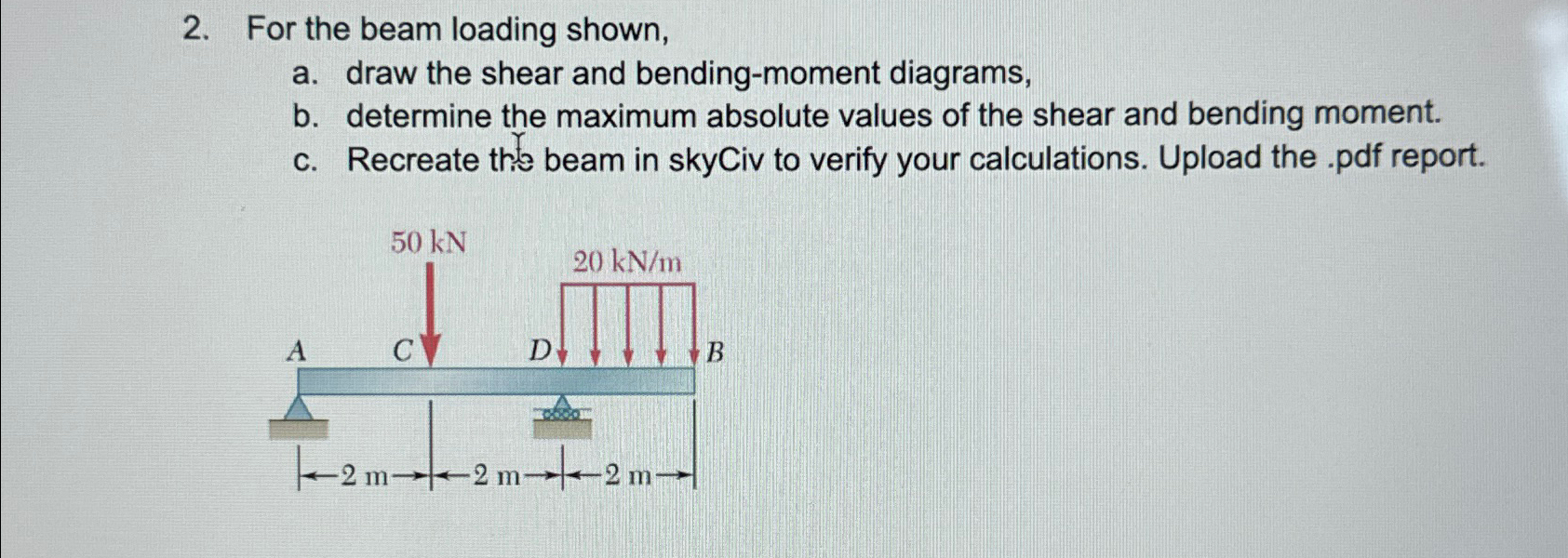 For the beam loading shown, a . draw the shear