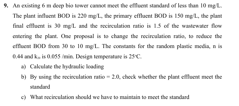 An existing 6 m deep bio tower cannot meet the