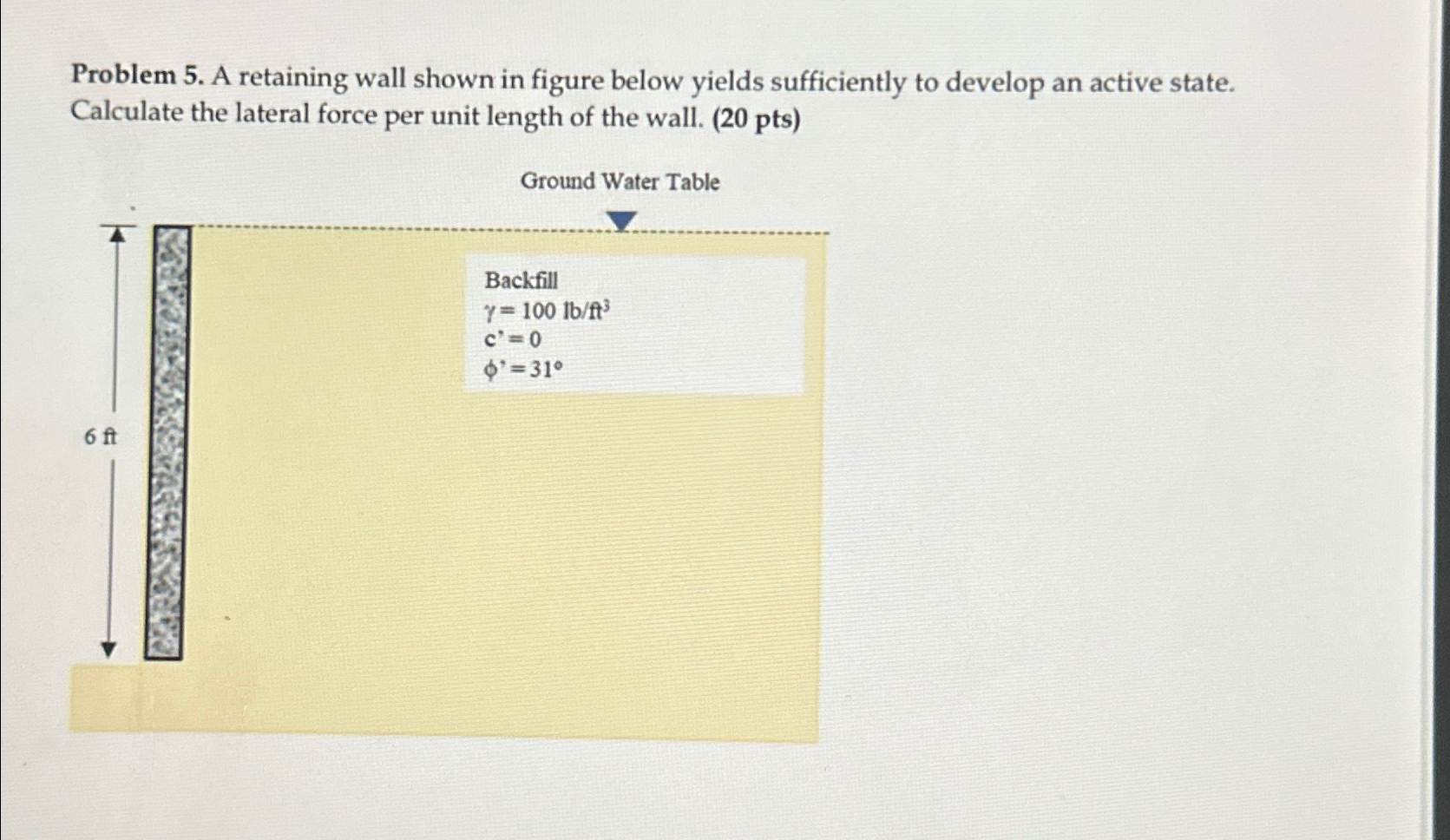 Problem 5 . A retaining wall shown in figure