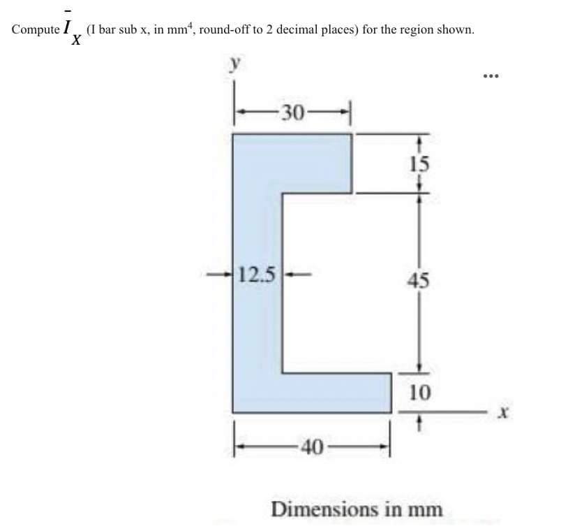 Compute ? b a r ( I ) x ( I bar sub x , in mm 4 ,