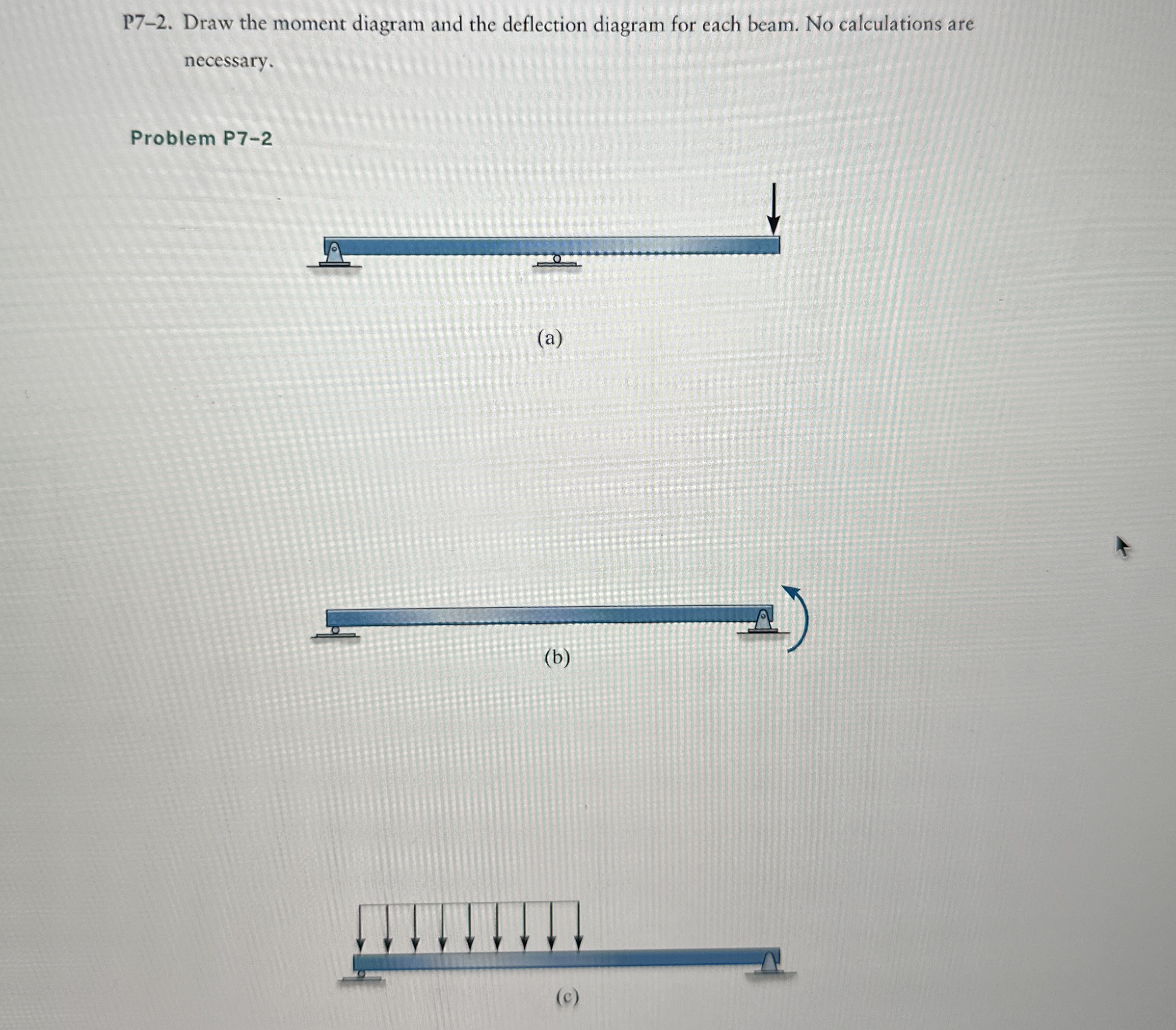 P 7 - 2 . Draw the moment diagram and the