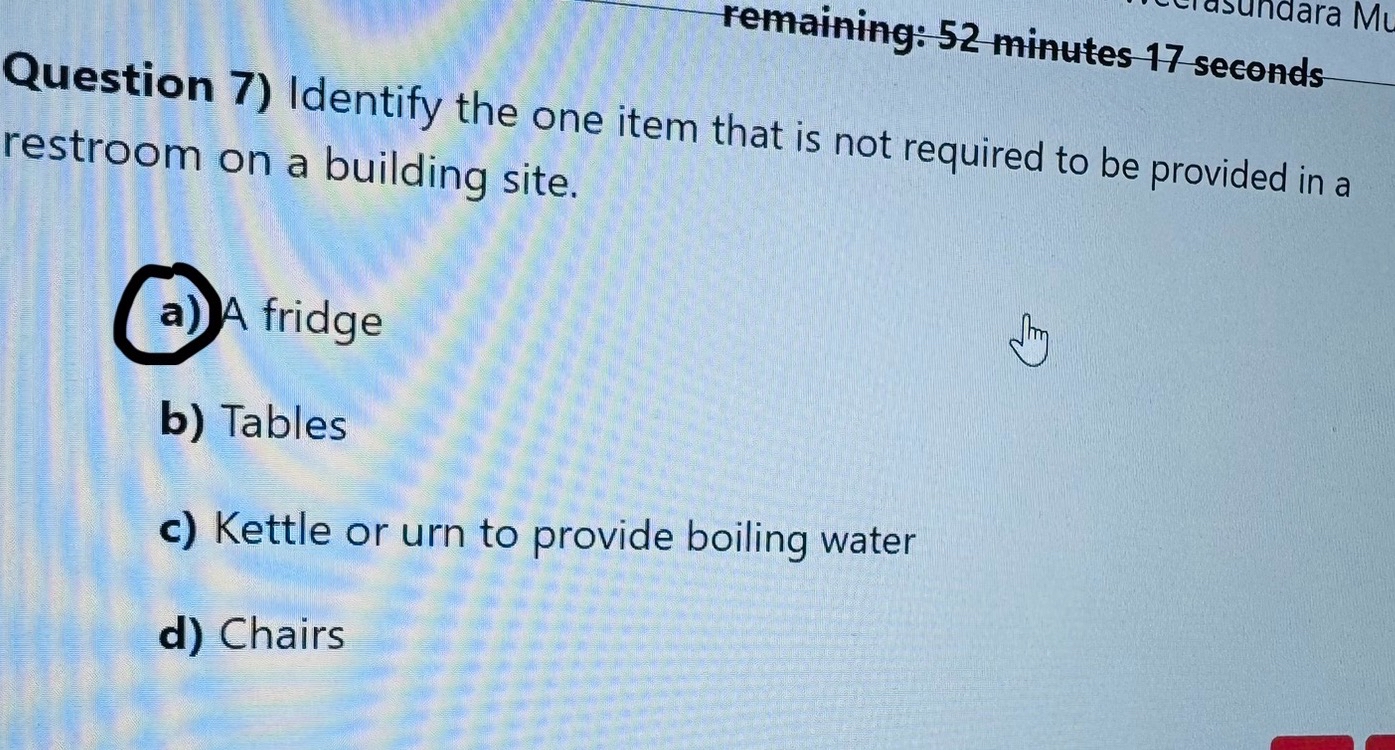 Question 7 ) Identify the one item that is not