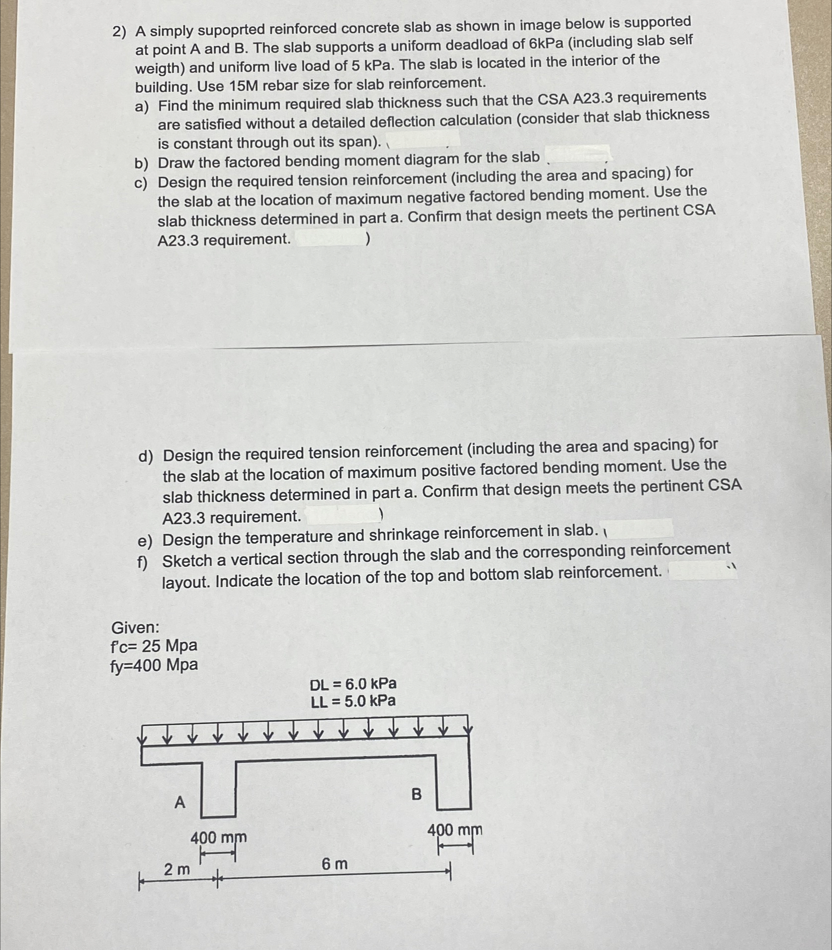 A simply supoprted reinforced concrete slab as
