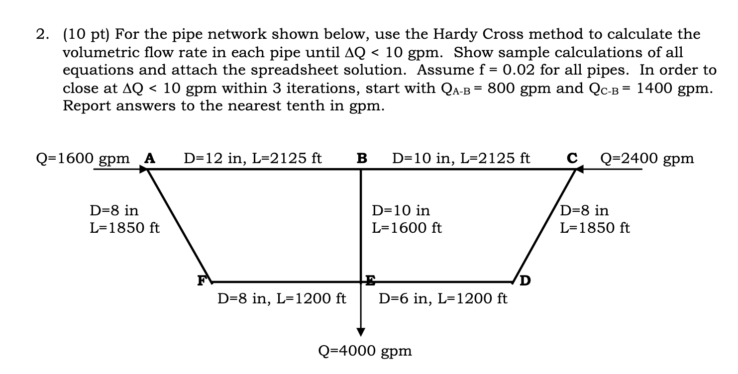 ( 1 0 pt ) For the pipe network shown below, use