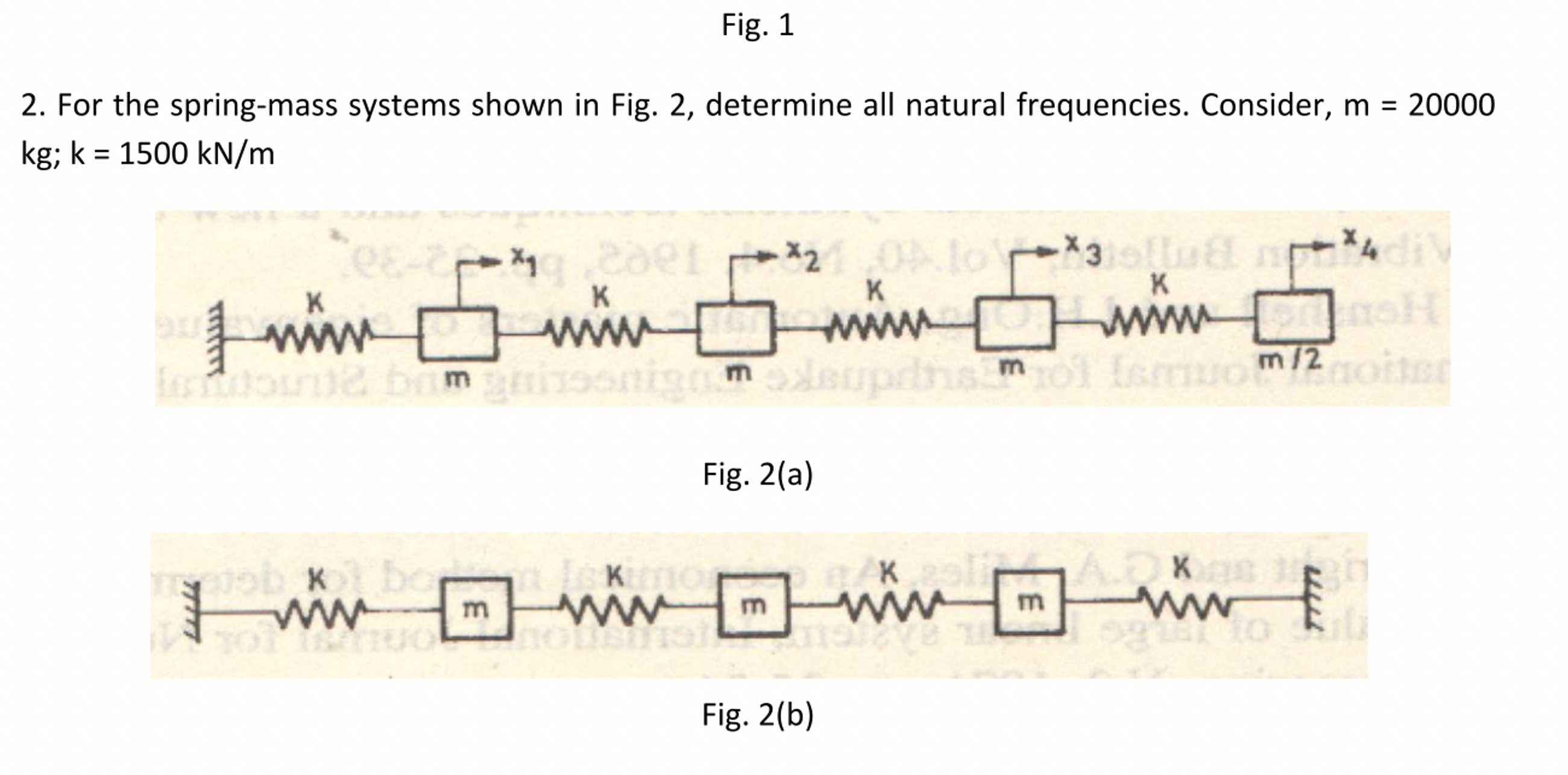 Fig. 1 For the spring - mass systems shown in