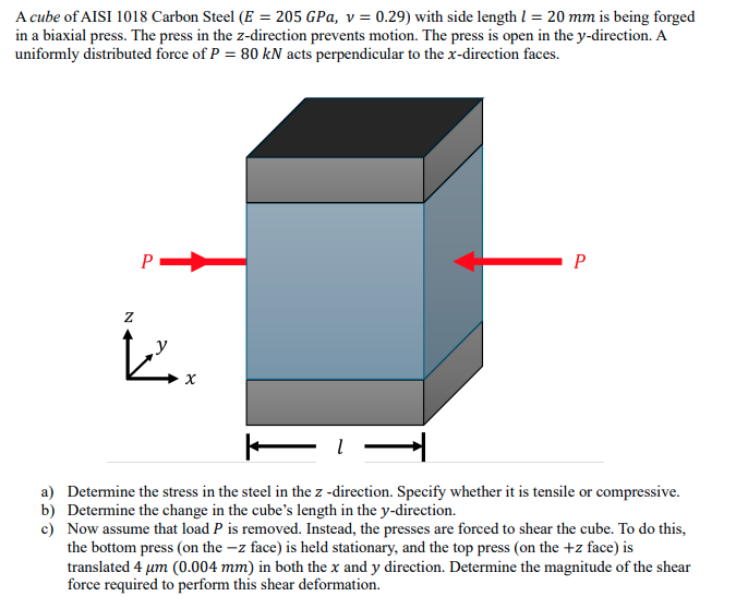 A cube of AISI 1 0 1 8 Carbon Steel ( E = 2 0 5
