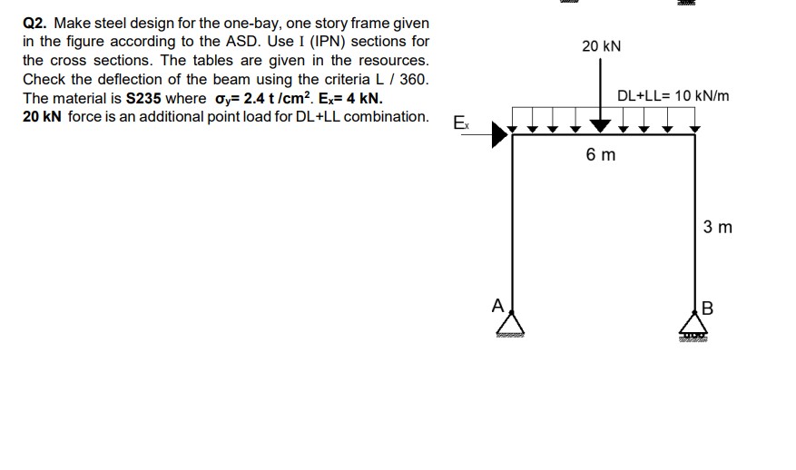 Q 2 . Make steel design for the one - bay, one