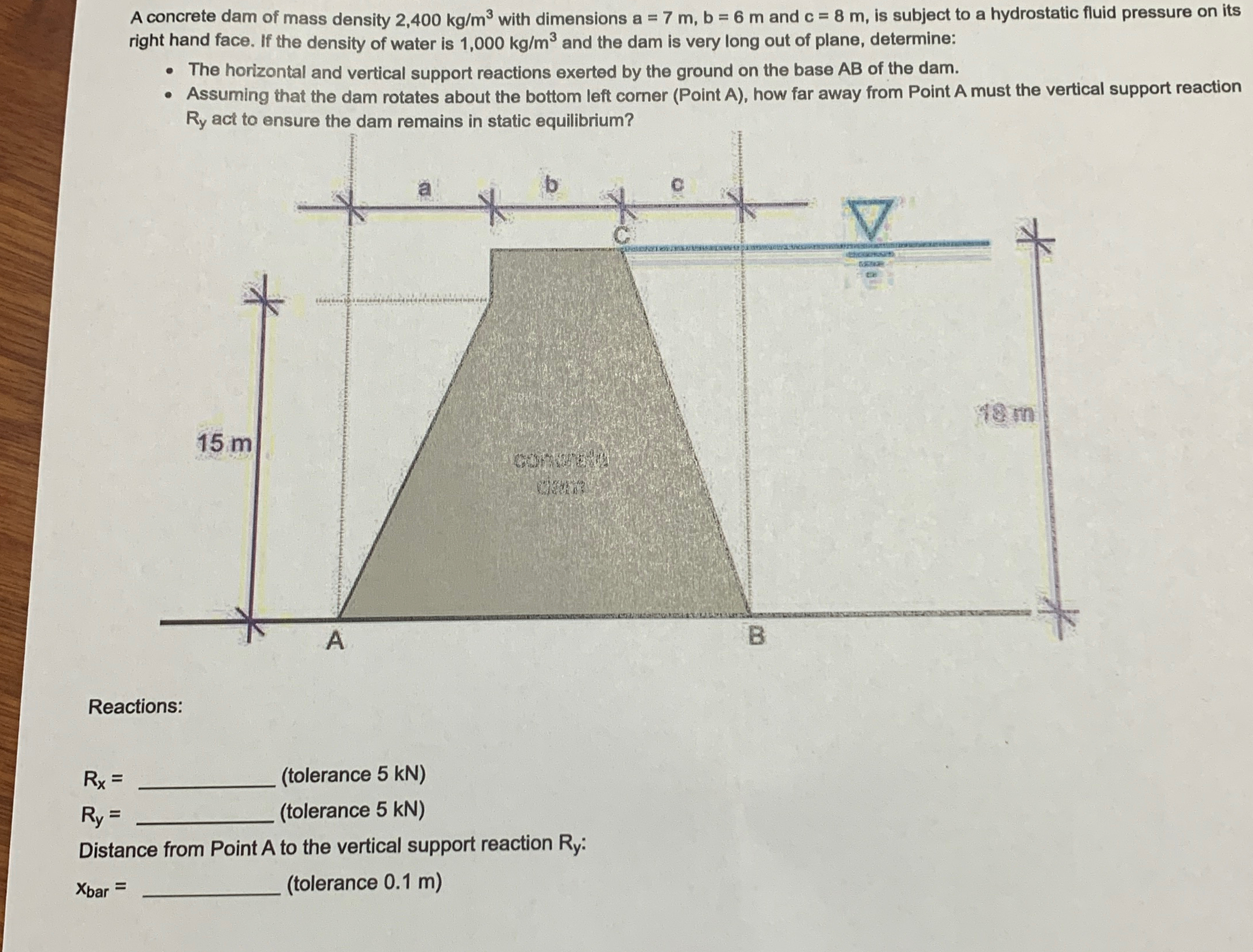 A concrete dam of mass density 2 , 4 0 0 k g m 3