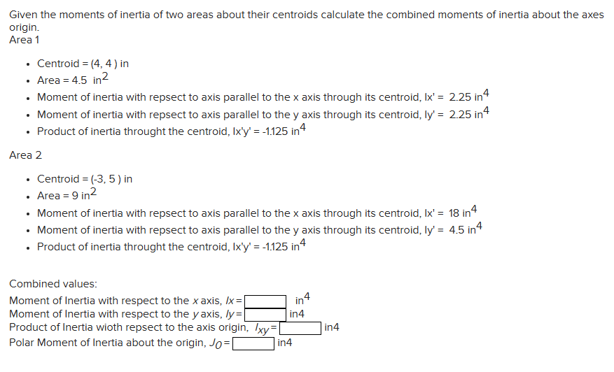 Given the moments of inertia of two areas about